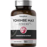 Bottle of Piping Rock Yohimbe supplements for men with 180 capsules and 2200 mg per serving