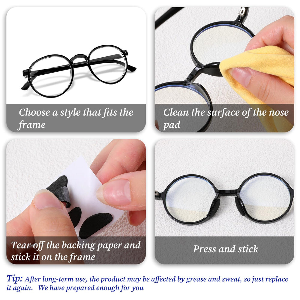 Easy peel-and-stick nose pads for glasses and sunglasses.