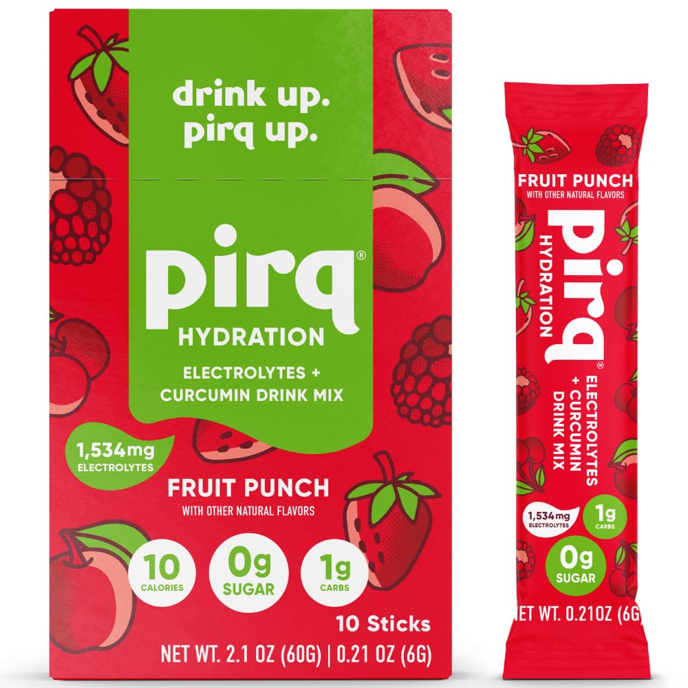 Pirq Hydration Fruit Punch stick packet for on-the-go hydration and zero-sugar refreshment.