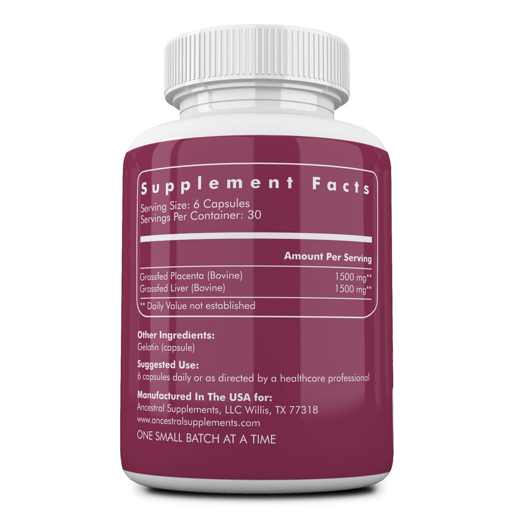 Close-up of placenta with liver capsules in bottle