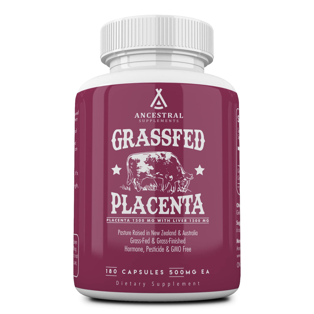 Bottle of Ancestral Supplements Grass Fed Placenta with Liver, 180 capsules