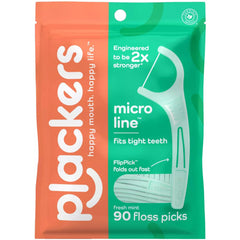 Front view of Plackers Micro Mint Dental Floss Picks 3-pack box