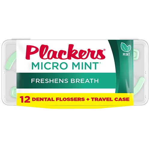 Plackers Micro Mint Flossers Travel Case – 12 travel cases, 144 flossers total