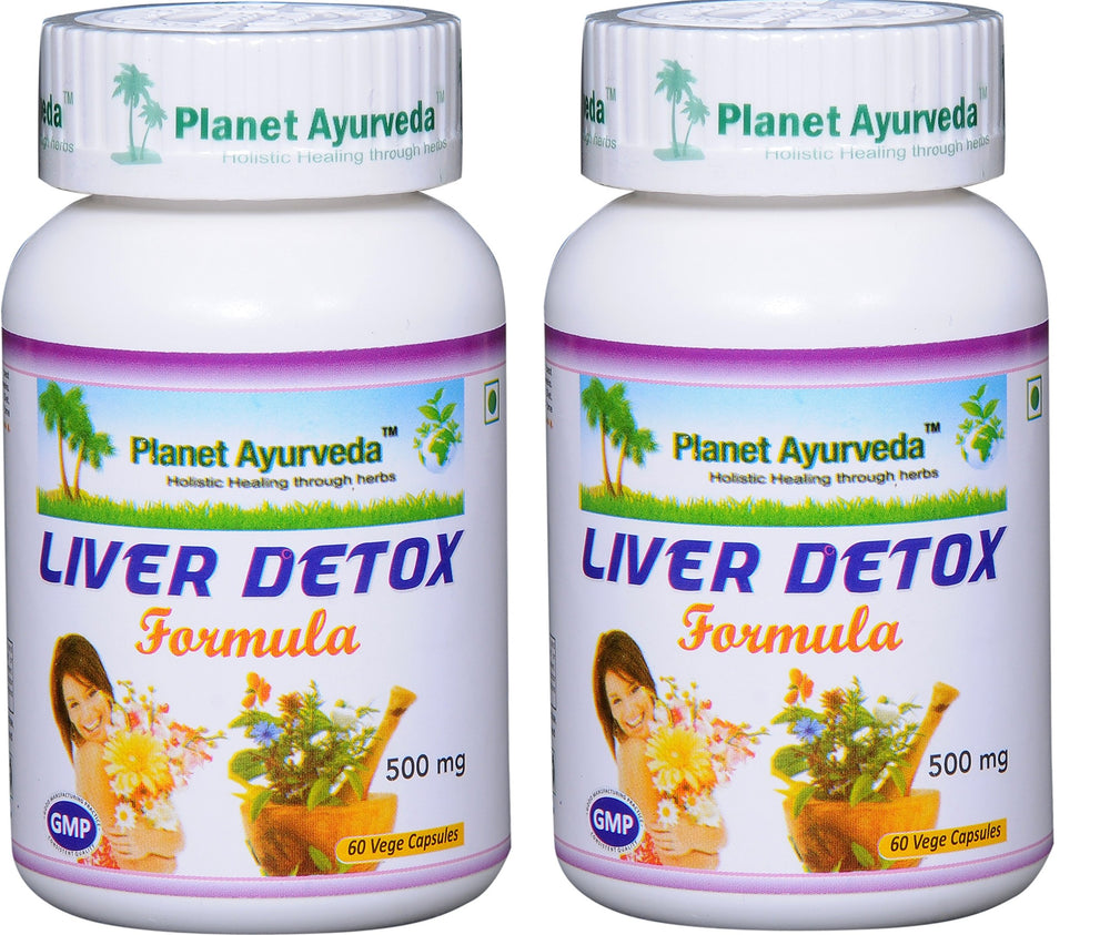 Planet Ayurveda Liver Detox Formula 500mg Veg Capsules – 2 Bottles, front view