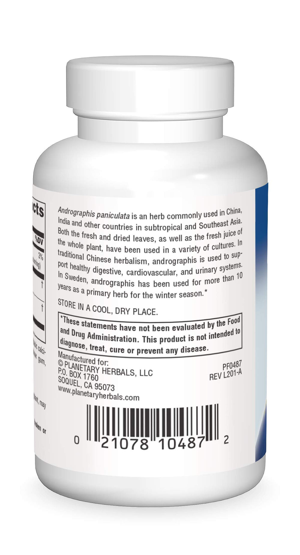 Close-up of label showing 10% andrographolides