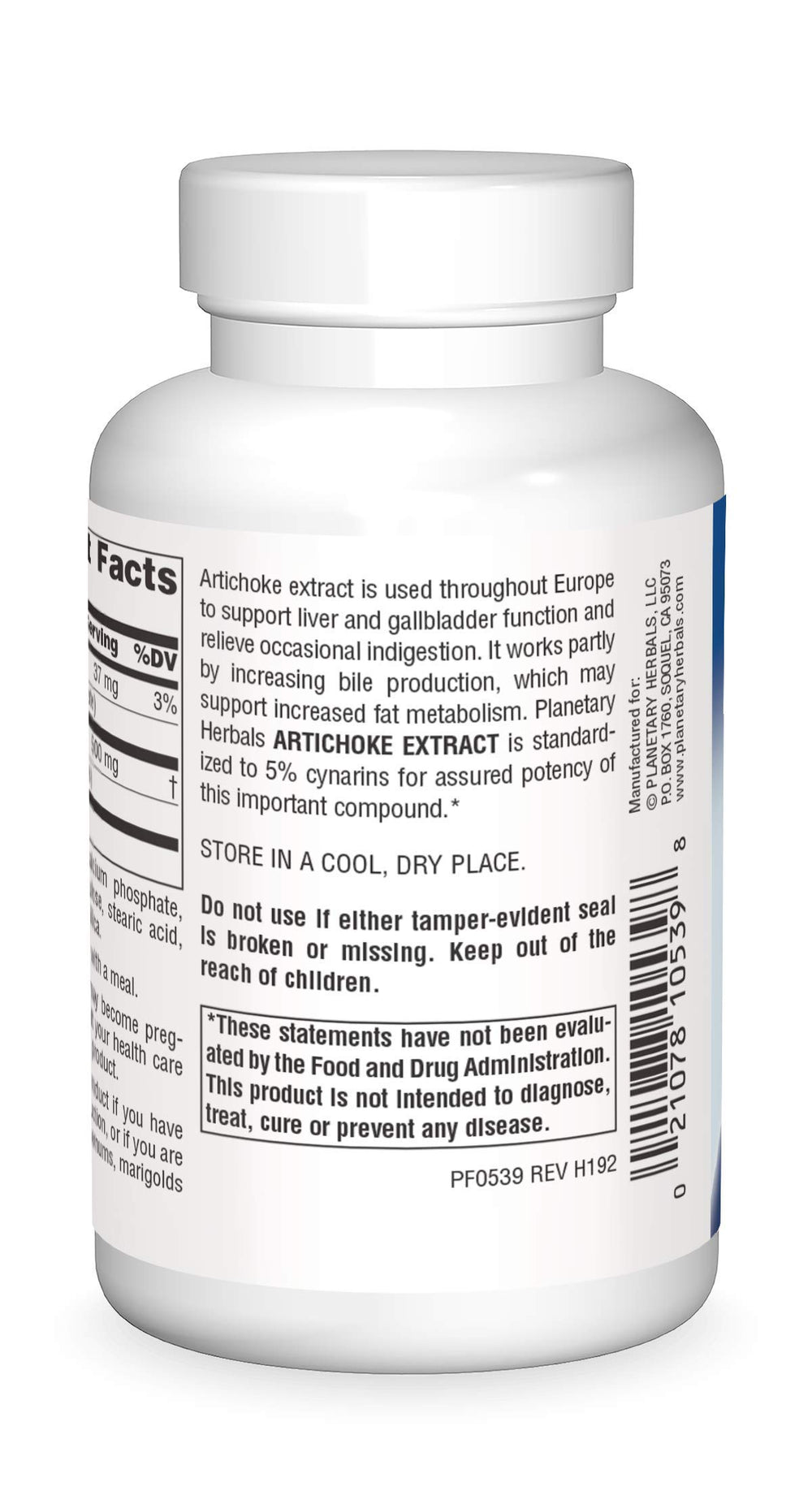 Planetary Herbals Artichoke Extract Tablets bottle label