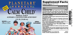 Planetary Herbals Calm Child dosage image highlights easy, kid-friendly measurement.