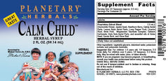 Calm Child label featuring Planetary Herbals branding
