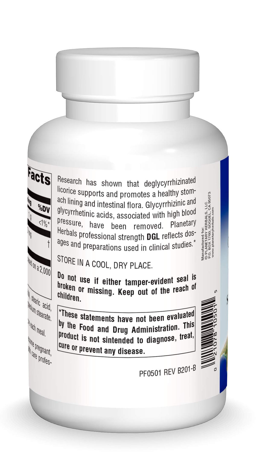 Close-up of Planetary Herbals DGL deglycyrrhizinated licorice packaging
