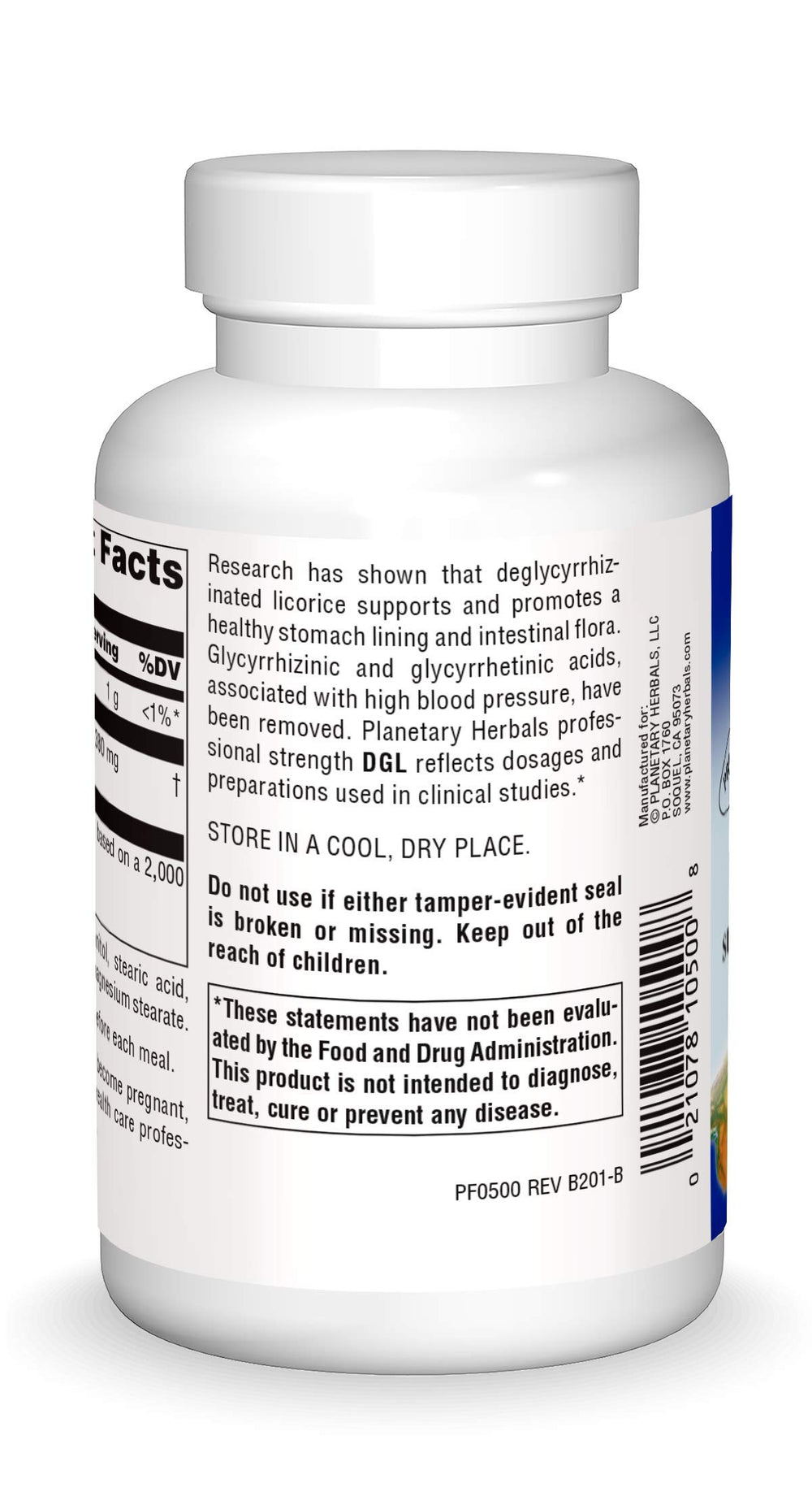 Close-up of DGL Licorice Tablets label