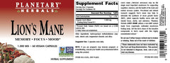 Supplement facts panel on Lion's Mane bottle