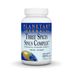 Planetary Herbals Three Spices Sinus Support Tablets bottle and label