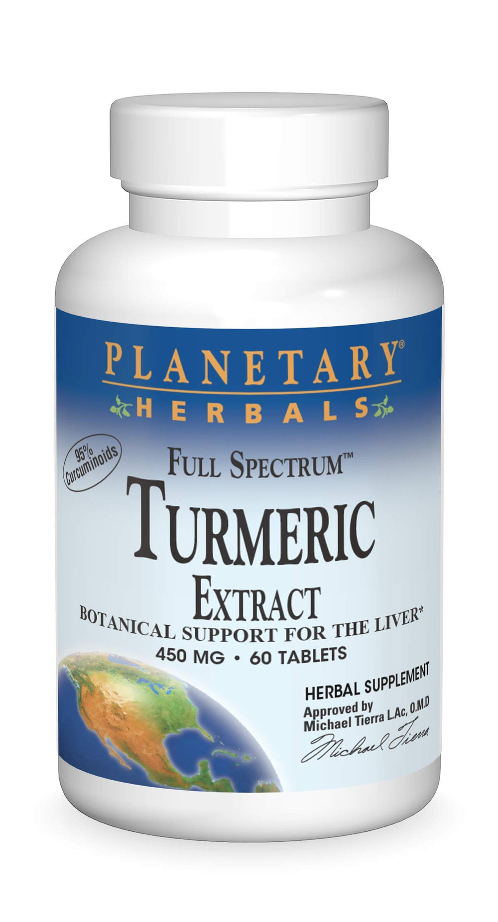 Bottle of Planetary Herbals Full Spectrum Turmeric Extract Tablets 450 mg, 60 count