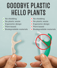 Plant-based double-thread charcoal dental floss picks close-up