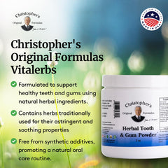 Close-up of plant-based ingredients in herbal oral care powder