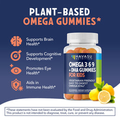 Illustration of plant-based omega sources used in kids gummies