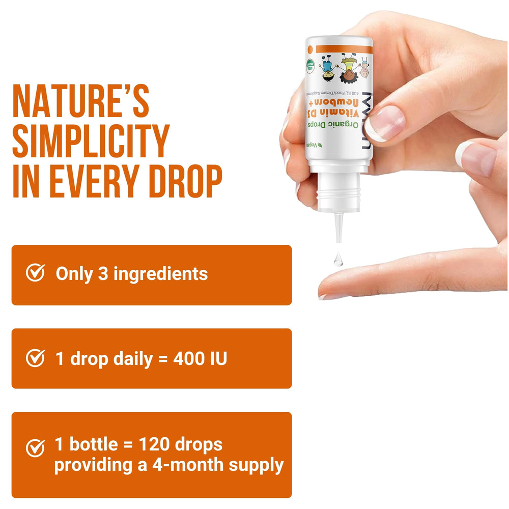 Pediatrician-recommended vitamin D3 drops delivering 400 IU per drop