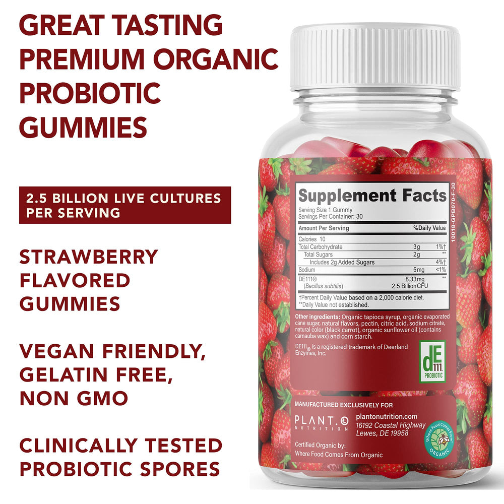Close-up of Plant.O Strawberry Probiotic Gummies showing shape and texture