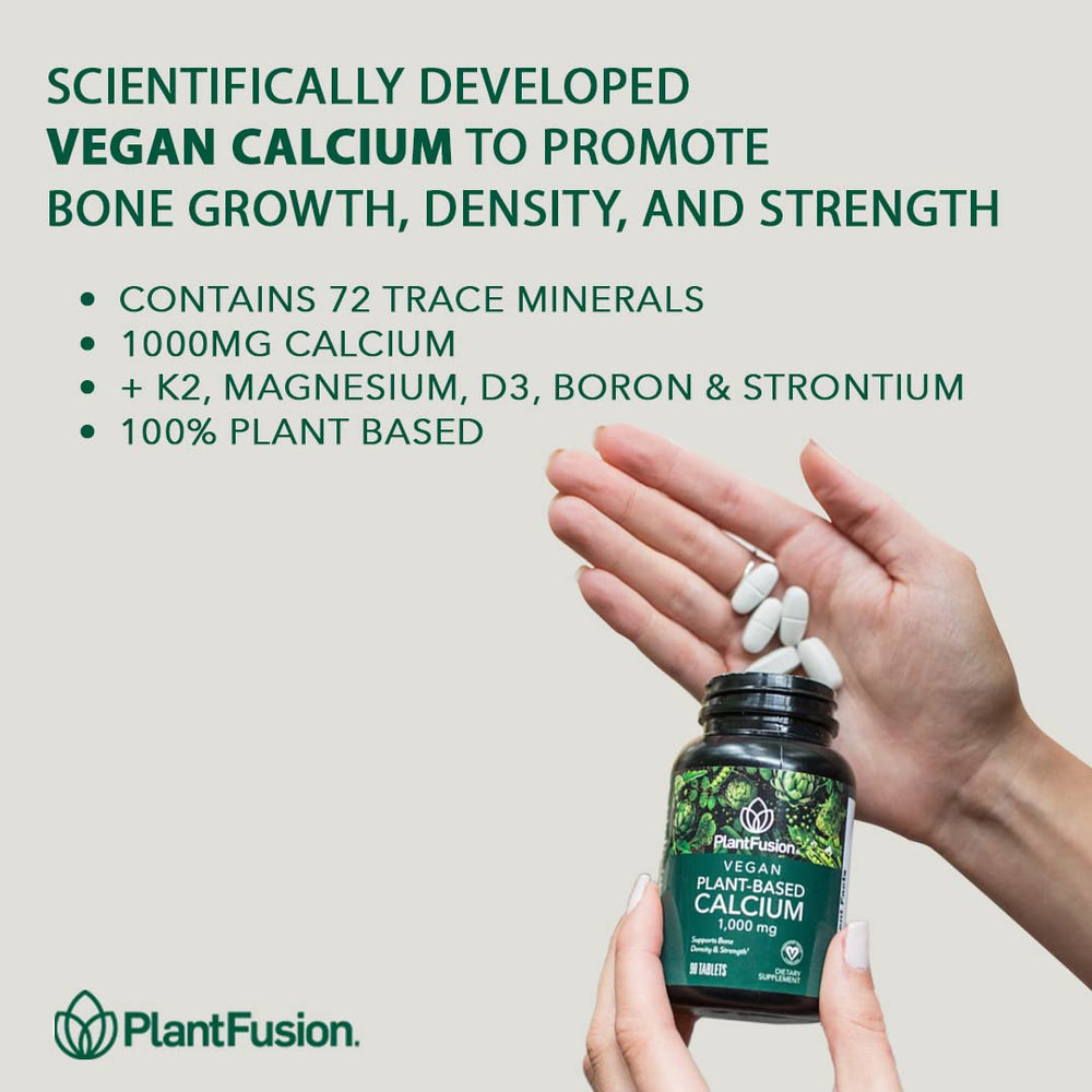 Calcium, magnesium, D3, K2, boron and strontium in a plant-based formula
