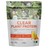 PlantFusion Clear Protein Tropical Punch pour shows refreshing, sugar-free protein drink.