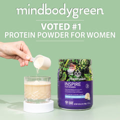 PlantFusion Inspire protein scoop showing measured serving for low-carb nutrition