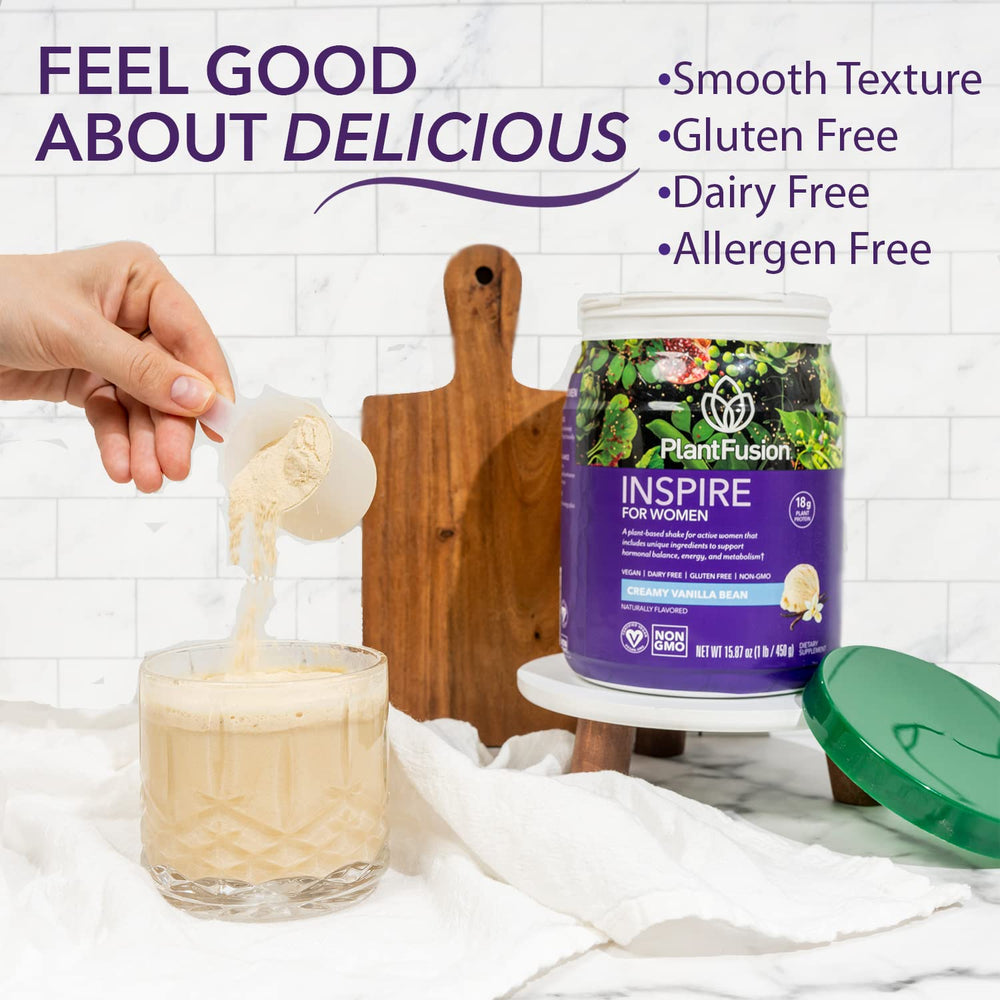 PlantFusion Inspire vanilla shake close-up highlights rich flavor