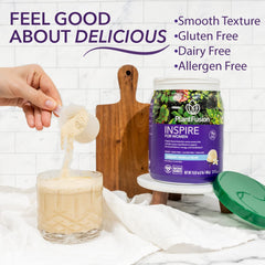 PlantFusion Inspire vanilla shake close-up highlights rich flavor