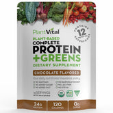 Plantvital vegan protein powder chocolate tub offering a rich plant protein source for workouts