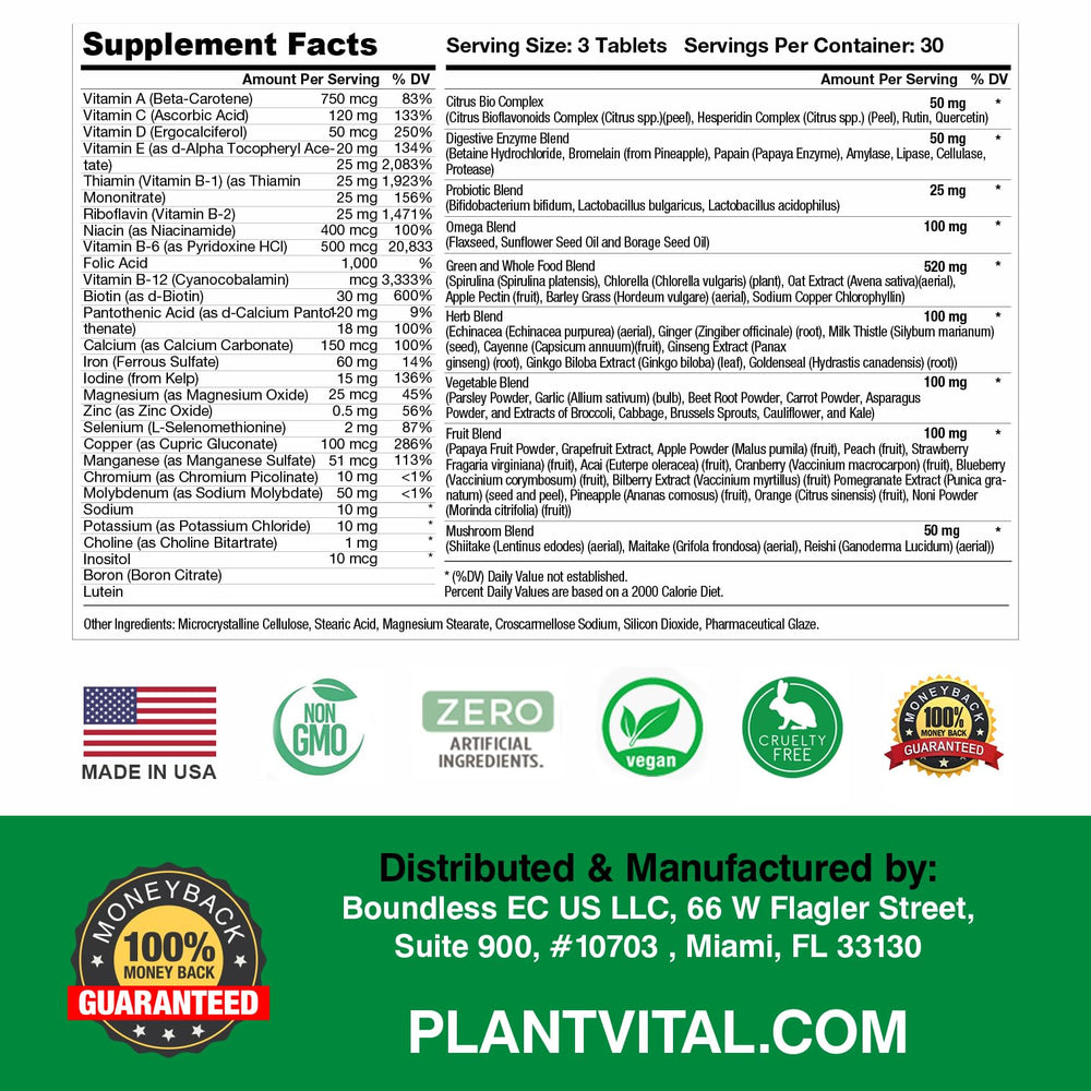 Front label of PlantVital showing branding and 270 tablets