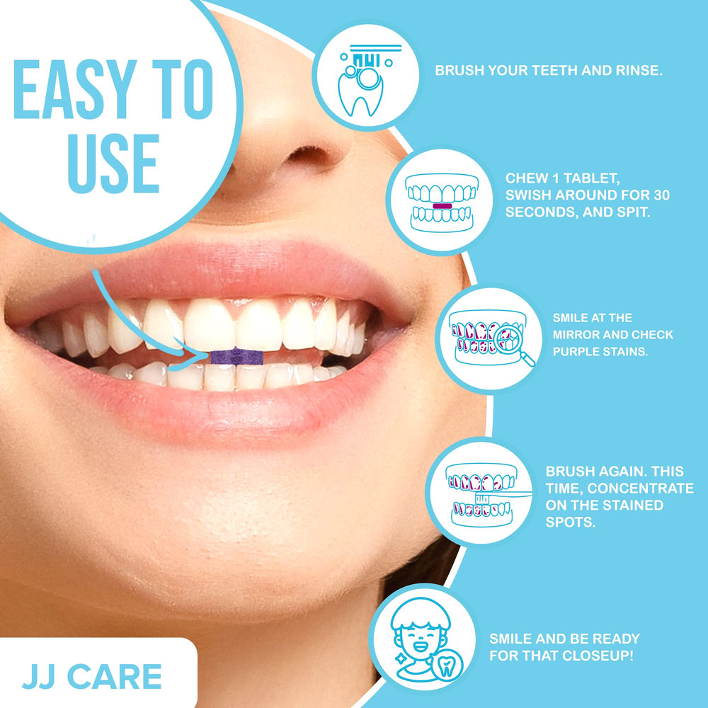 Disclosing tablets showing plaque visibility on teeth