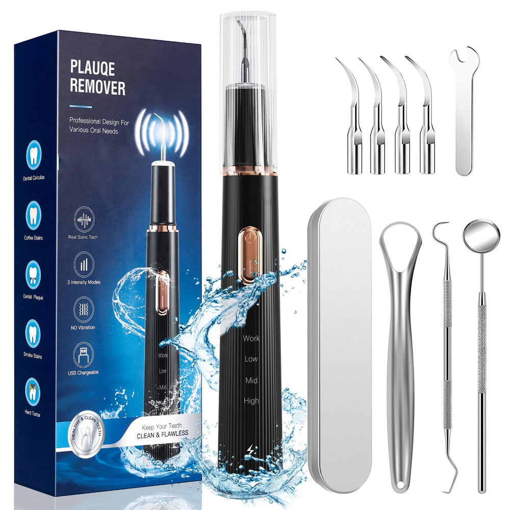 Teeth plaque remover device with 4 replaceable heads and USB charging