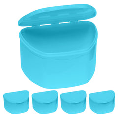 Blue PlastCare USA denture case, pack of 5 with lid – front view