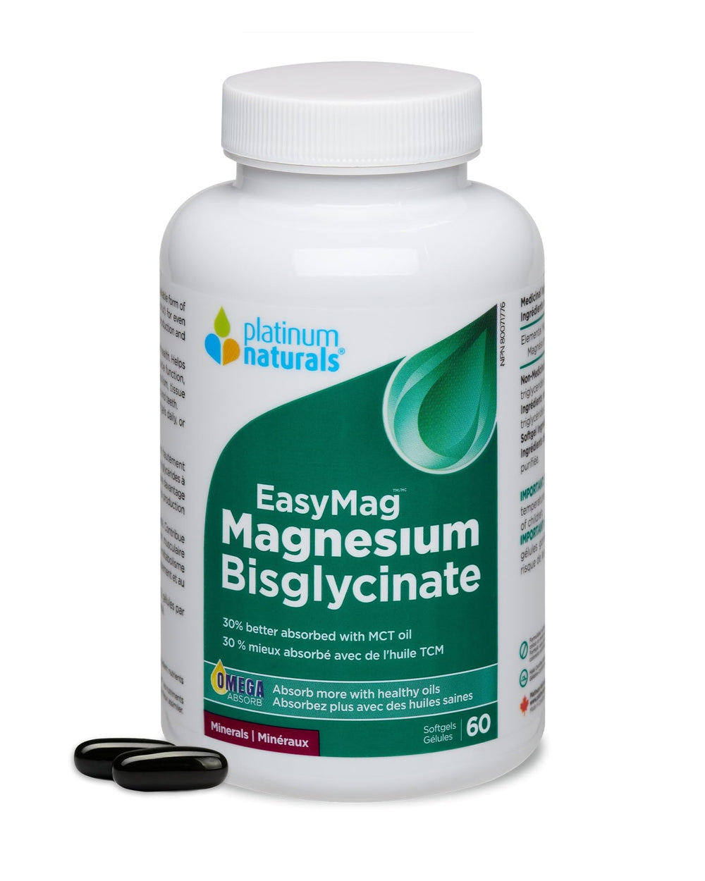 Platinum Naturals EasyMag Magnesium Bisglycinate 60 Softgels hero image