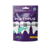 Close-up of Platypus orthodontic flossers designed to fit under the braces arch wire