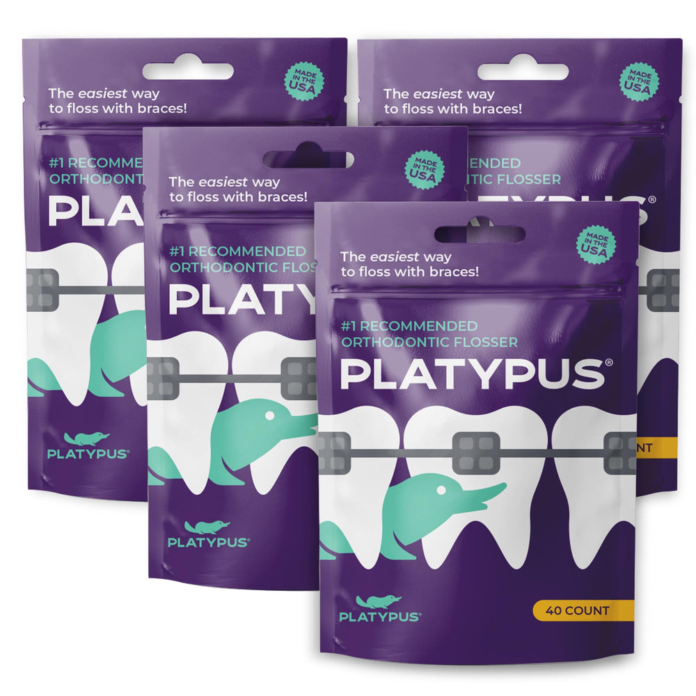 Platypus orthodontic flossers designed to fit under the arch wire
