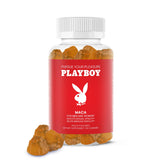 Playboy Maca Gummies bottle front label with peach flavor