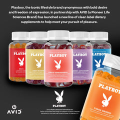 Bottle of Playboy Panax Ginseng Gummies with 60 peach-flavored gummies