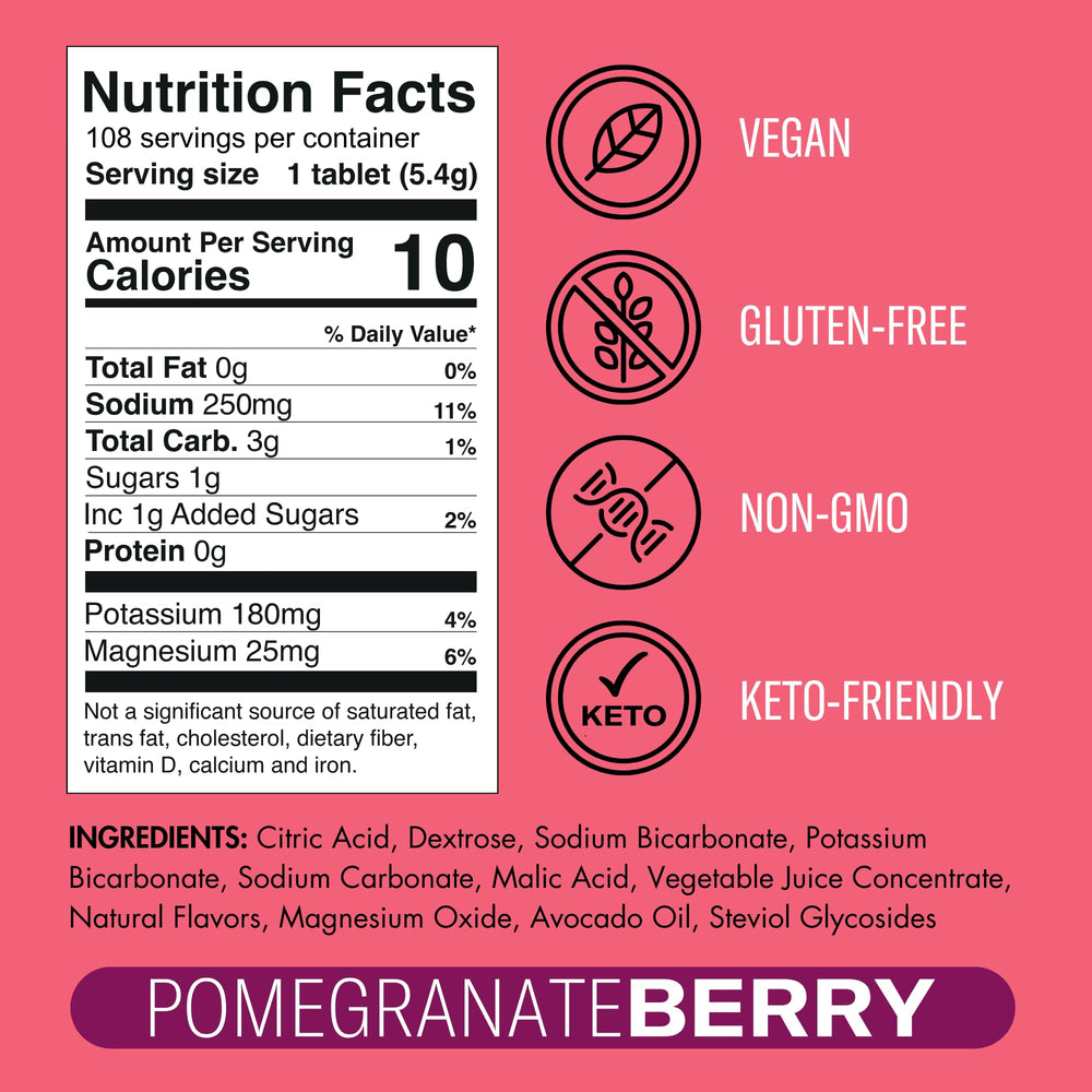 Glass of water with Plink pomegranate-berry fizz highlighting refreshment.