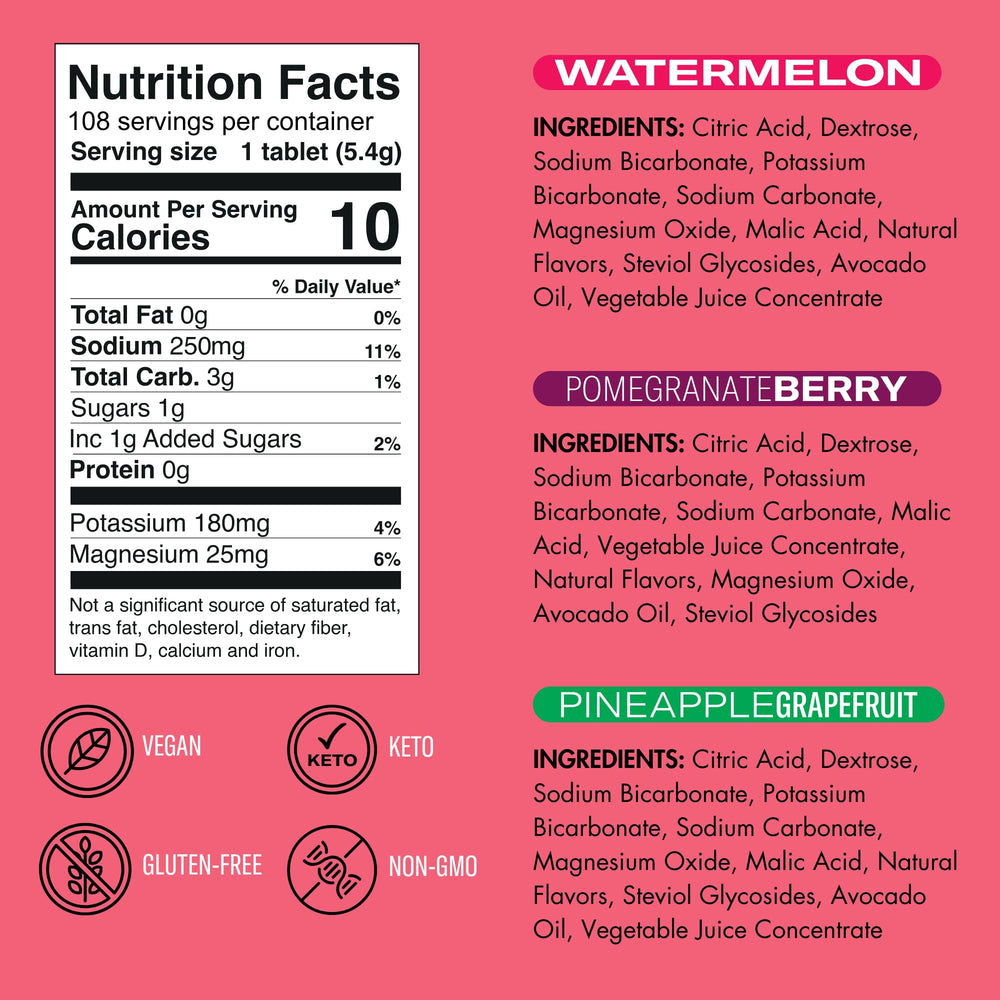 Plink Pomegranate Berry tablet close-up with fizz for refreshing hydration