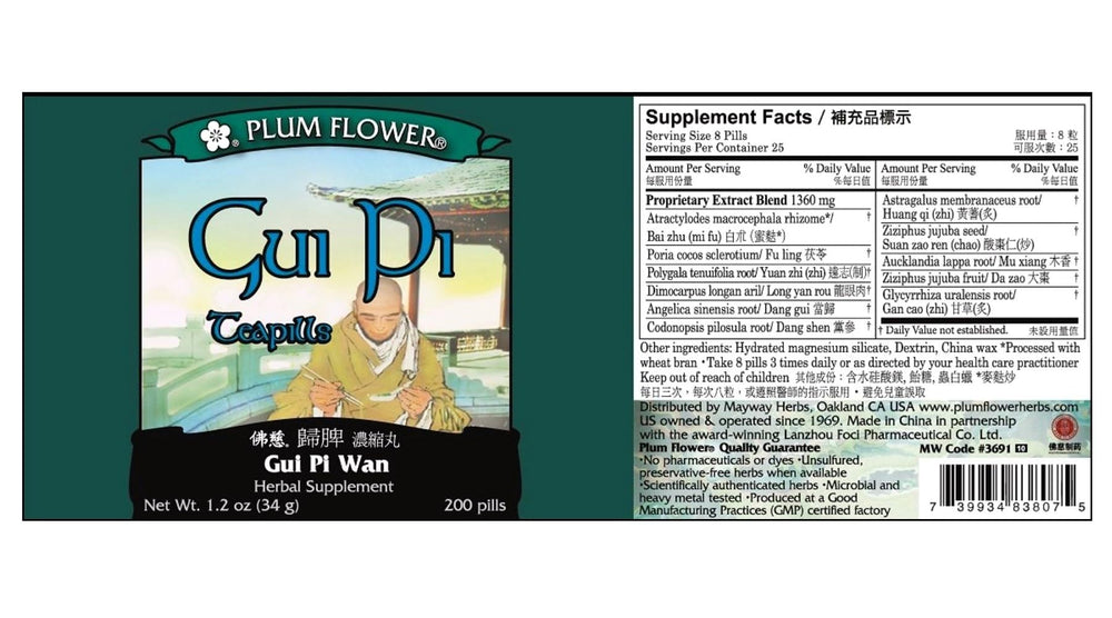 Traditional Chinese Medicine Gui Pi Wan pills in bottle