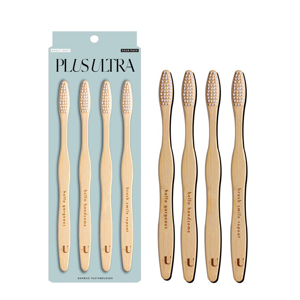 Plus Ultra Bamboo Toothbrush 4-Pack with natural Moso bamboo handle