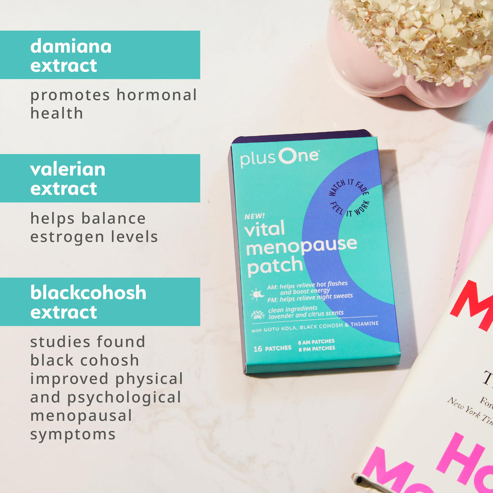PlusOne Vital Menopause Patch PM patch applied to skin