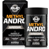 PMD Methyl Andro DHEA bottle highlights capsule formulation for energy during workouts.