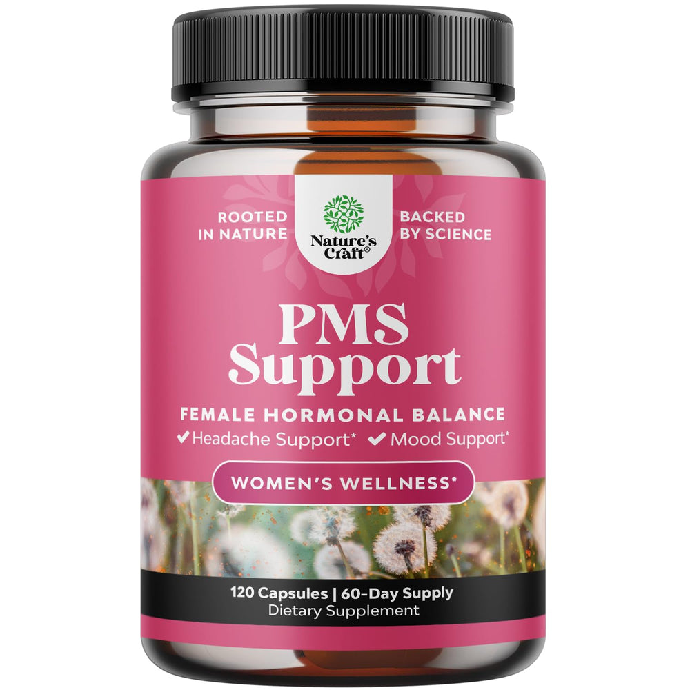 PMS support supplement bottle and packaging showing 120 count