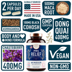 Close-up of PMS supplement bottle and packaging
