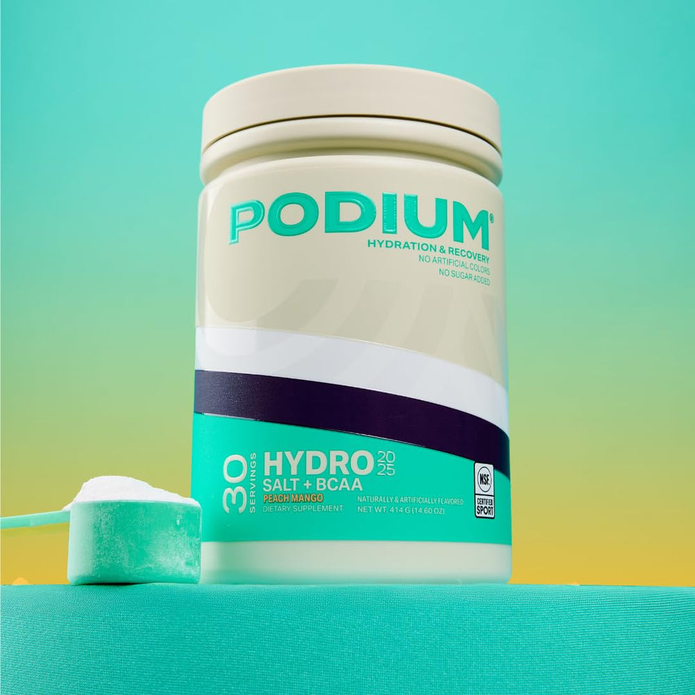 Podium Nutrition Hydro-Salt glass of water shows quick hydration during workouts.