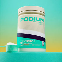 Podium Nutrition Hydro-Salt glass of water shows quick hydration during workouts.