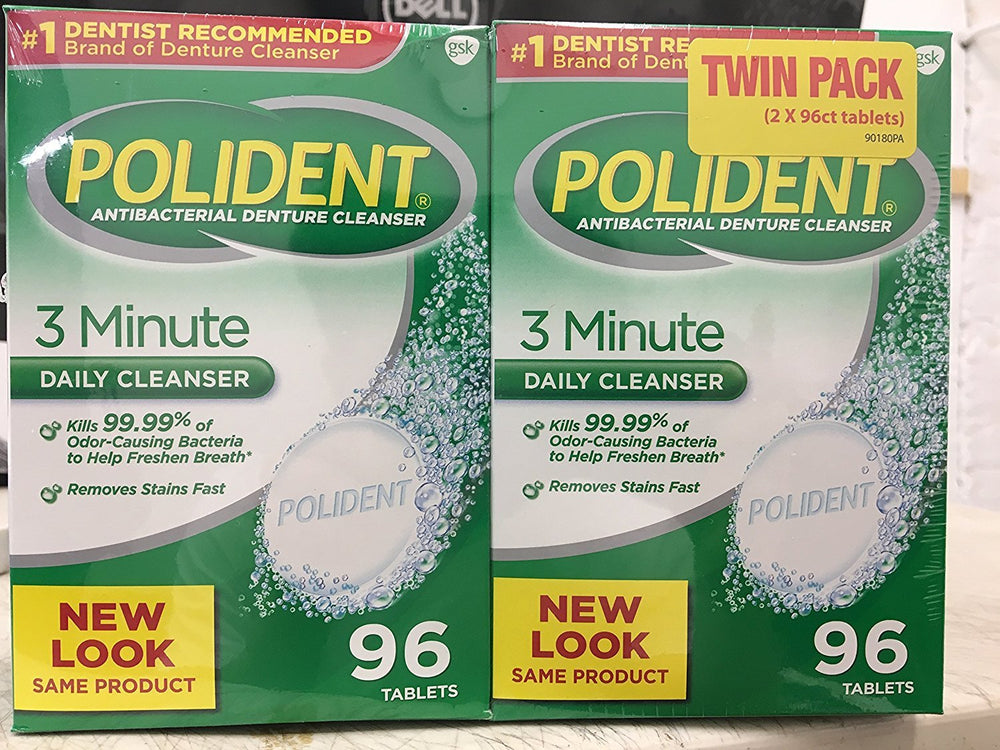 Polident Antibacterial 3 Minute Denture Cleanser with 96 tablets in a pack of 2