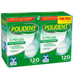 Dentures being cleaned with Polident 3 Minute Denture Cleanser