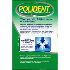 Graphic illustrating Polident MicroClean formula for denture cleanser